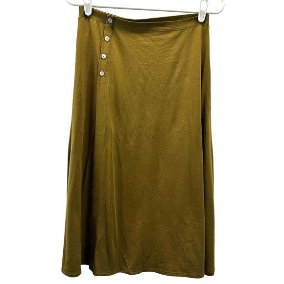 Garnet Hill Button Detail Knit Wrap Skirt Yellow Green Small - Picture 1 of 8
